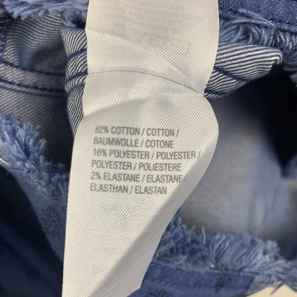 Isaac Mizrahi Jacket Womens XL Blue Denim Printed Fringed Hem Cropped Pockets - Picture 8 of 11